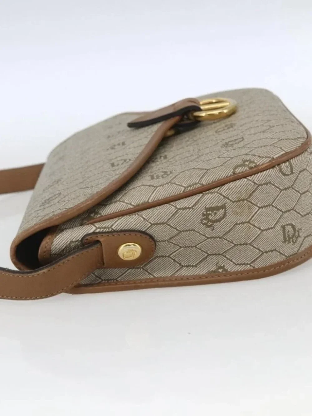 Christian Dior Honeycomb Canvas Shoulder Bag Beige Gold - Picture 5 of 14
